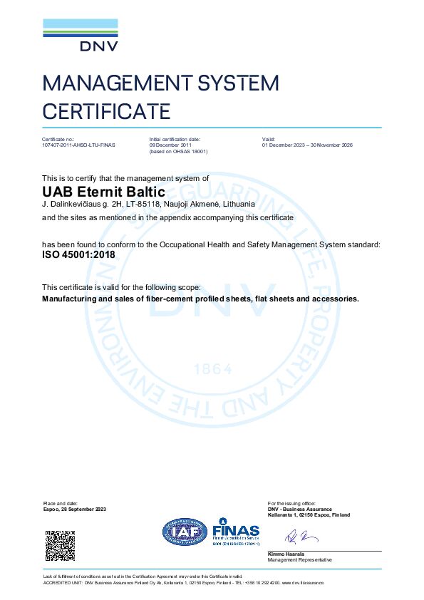 ISO 45001:2015 certificate